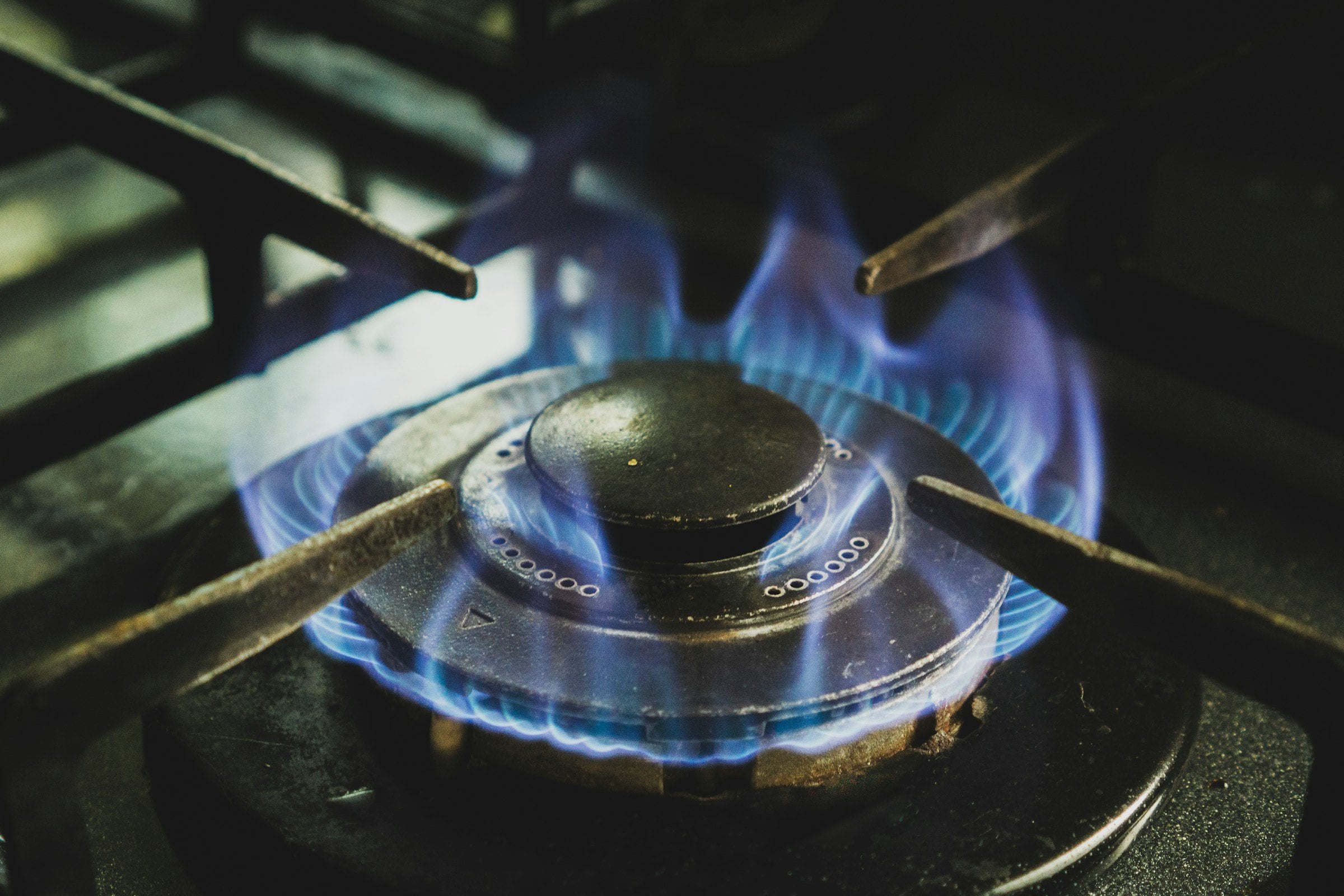A blue flame on a newly connected gas cooktop