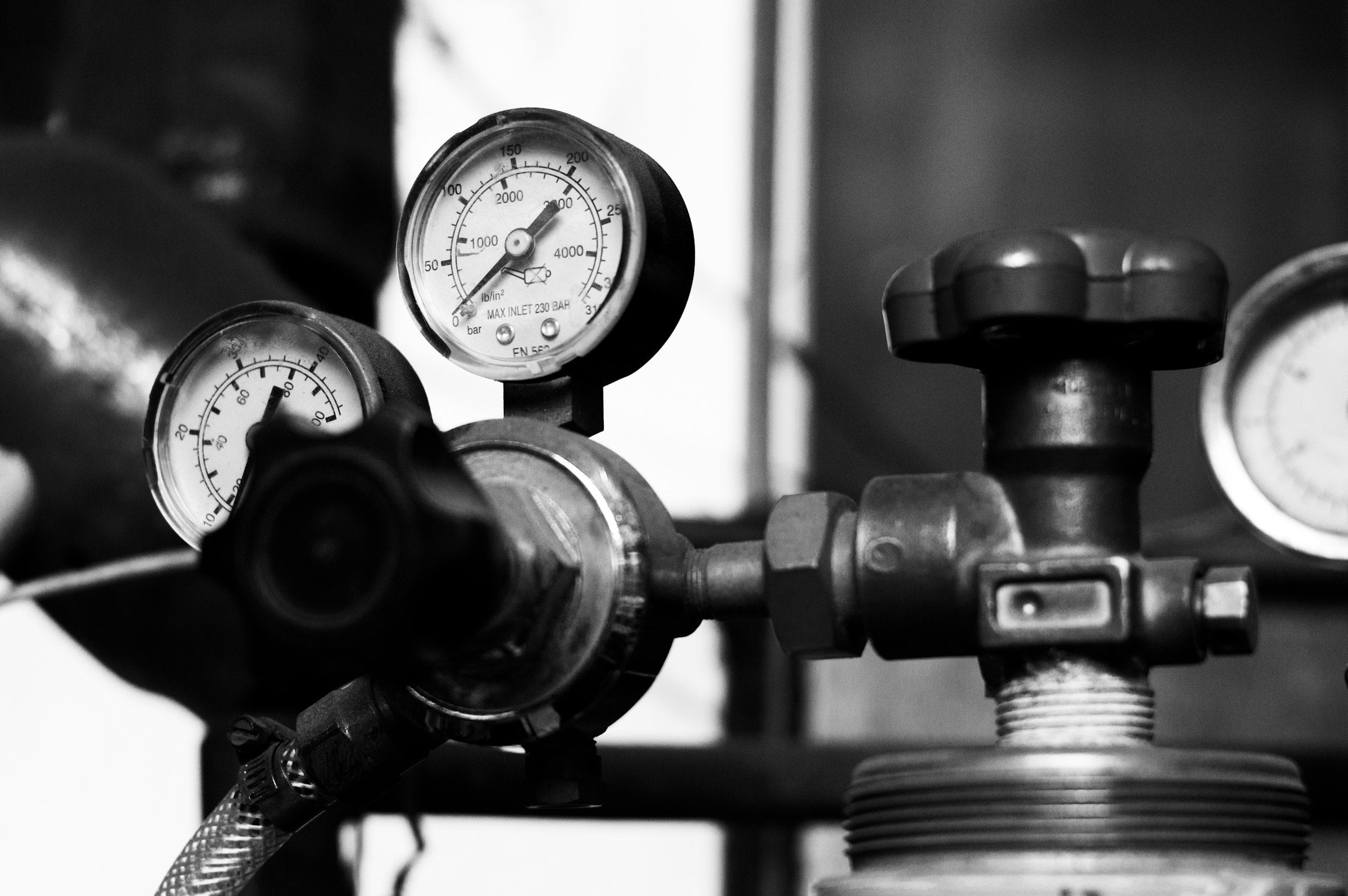 Gas pressure regulator and gauges used to test and certify a gas system
